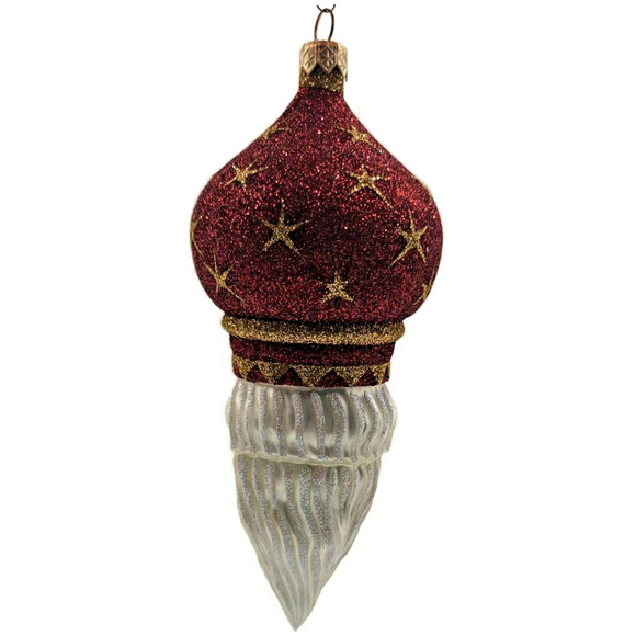 Patricia Breen Nuit Noel Red Large Stars Santa Head Gold Christmas Ornament - Picture 9 of 10